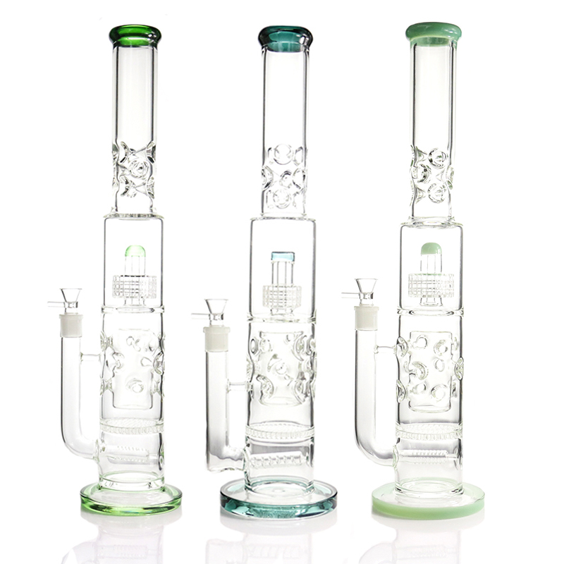

Hookah 7mm thick water bong with 75mm honeycomb perforate birdcage perc glass waterpipe bongs 20inches tall 12 ice catcheres