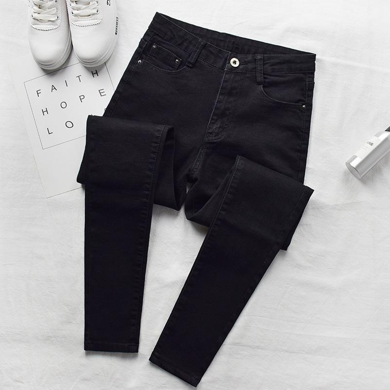 

Super Stretchy Jeans Women's Slim Tight Pencil Pants Solid Color Casual High Waist Skinny Ladies Fashion Blue Trousers, Black