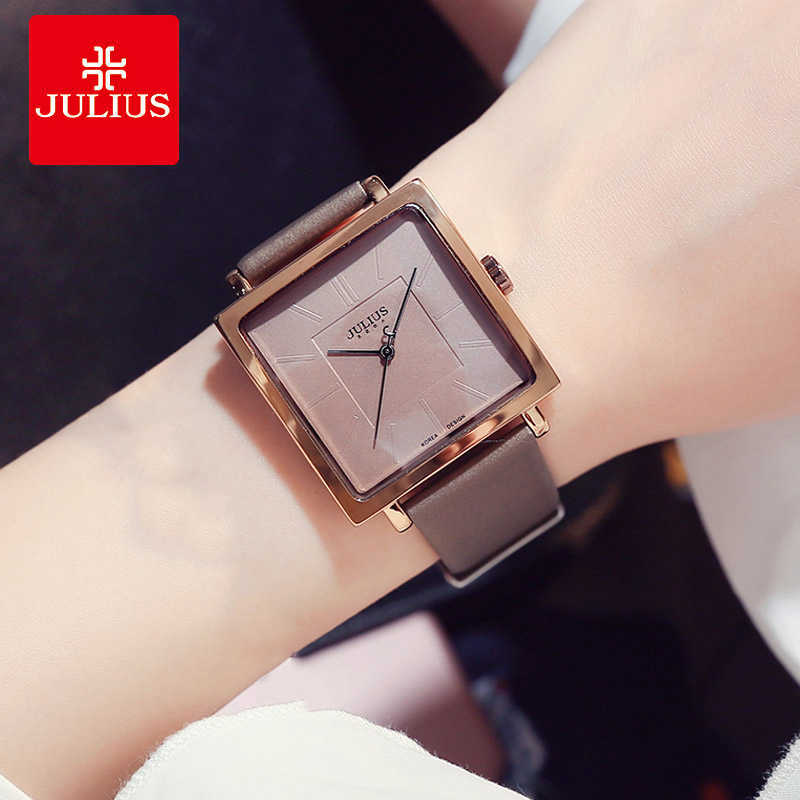 

Julius Brand Simple Square Big Dial Leather Watch Woman Vintage Waterproof Quartz Dress Wristwatches Lady Montre Femme Gifts 210616, Brown leather watch