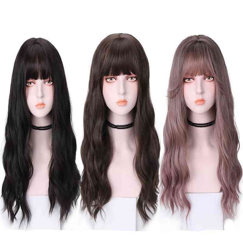 

women's long hair Wig curls naturally and fluffy, B cool brown