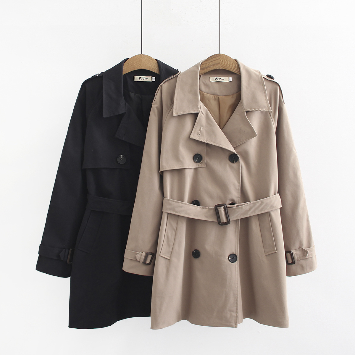 

2021 New Special offer large size women's plus fat MM double-breasted long trench coat autumn size: -4XL KOI1, Black