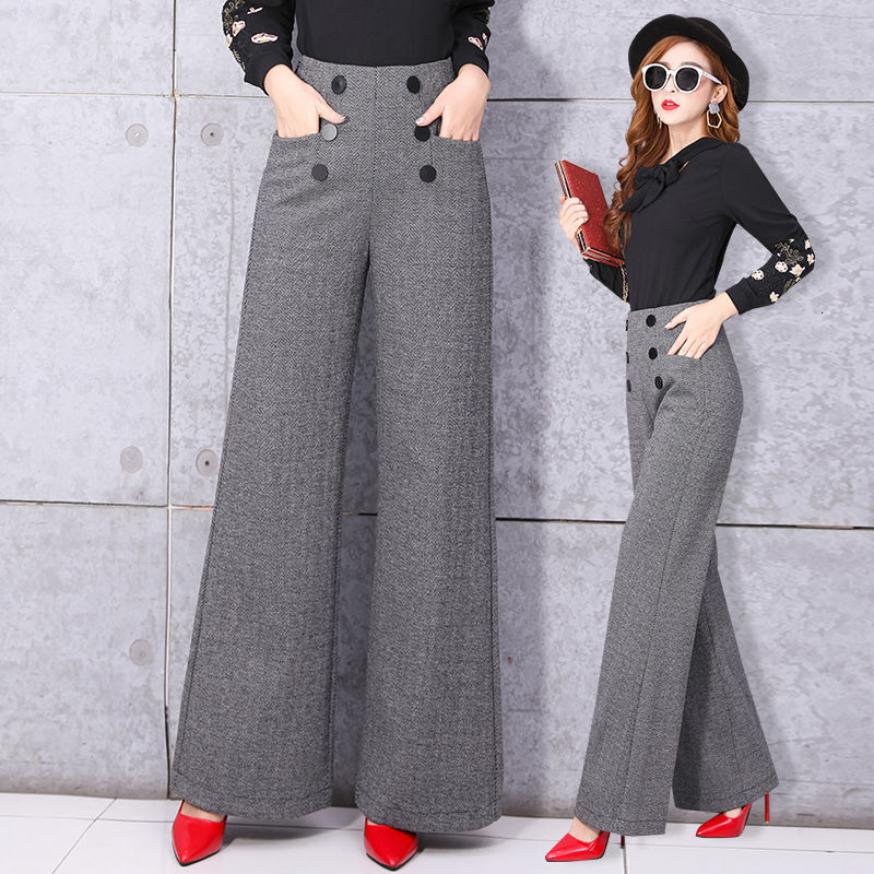 

2021 New High-waisted Trousers of Loose-legged Straight Retro Drape Long Legged Pants Winter Fashion Grey Women Urnf, Games