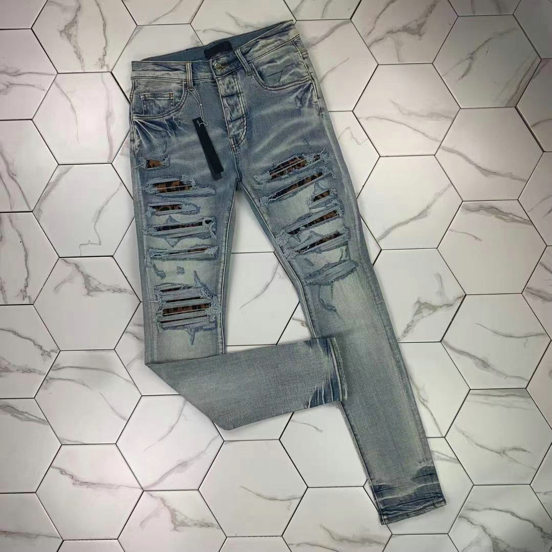 

P392 High quality Mens jeans Distressed Motorcycle biker jean Rock Skinny Slim Ripped hole stripe Fashionable snake embroidery Denim pants, Blue