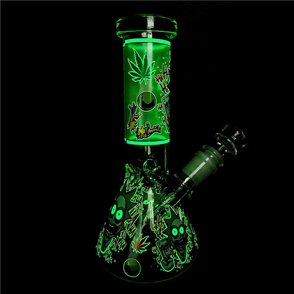

Glow In The Dark bong Hookahs Beaker base Dab Rigs Glass Bubbler Downstem perc Smoking Pipe With 14mm bowl