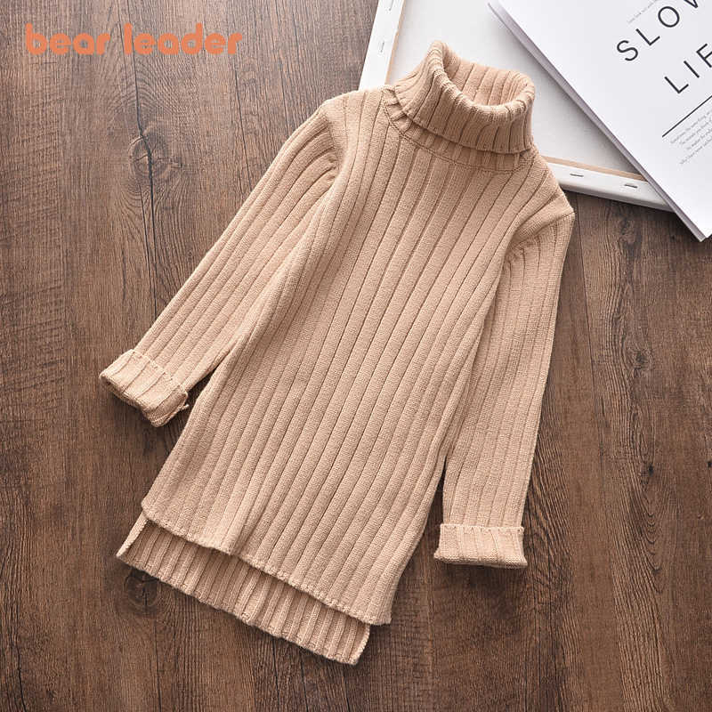 

Bear Leader Girl Knitted Dress Fashion Autumn and Winter Turtleneck Dress Kids Elegant Solid Girl Outfits Vestidos 2 6Y 210708, Az1808pink
