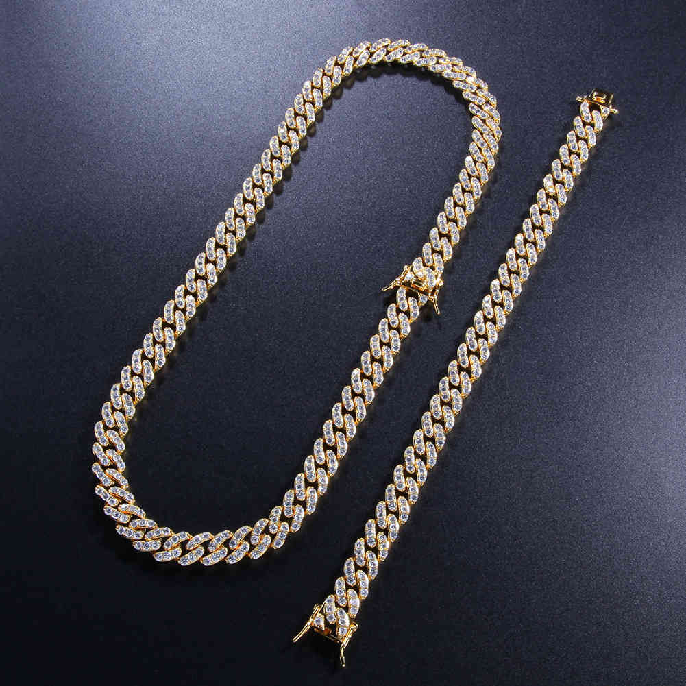 

Hip Hop 9MM Cuban Chain Bling Iced Out CZ Setting 5A+Cubic Zirconia Stone 14k Gold Plating Copper Necklace for Men Gold Jewelry X0509