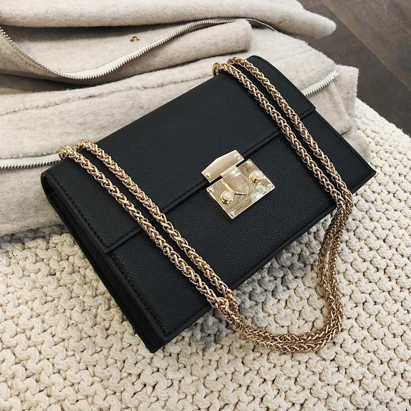 

Luxury western style women's bag 2021 spring texture new all-match small square bag simple fashion chain messenger shoulder, Black
