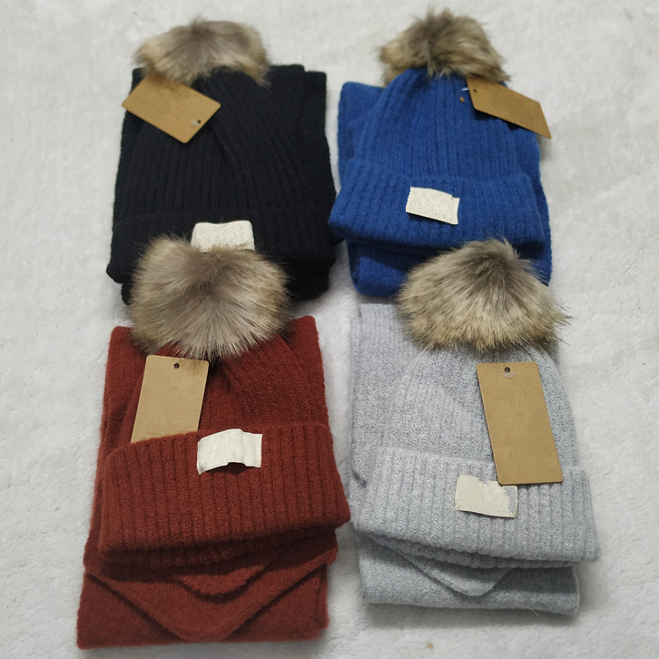 

Child Designer Hats Scarves Sets Solid Color Winter Scarf Knitted Cap Outdoor Sports Brand Ski Hat Scarfs Set