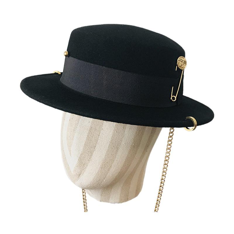 

Wide Brim Hats Fedora For Women Dress Men Black Panama Hat Spring Solid Color Single Side Wool Felt Jazz, 01