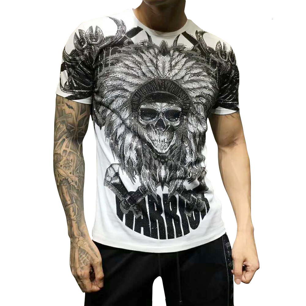 

2021 New T-shirt King of Bling Crystal Skull t Shirts Men Remeras Hombre Camisetas Masculina De Marca Summer Man Tops Pp Dy0716 Nppb, Red