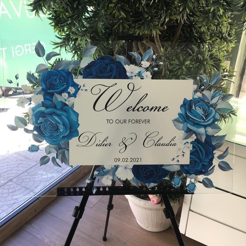

Party Decoration Welcome Sign To Our Wedding, Blue Roses Printed Acrylic Sign, Special Clear ,Flower Free Preview