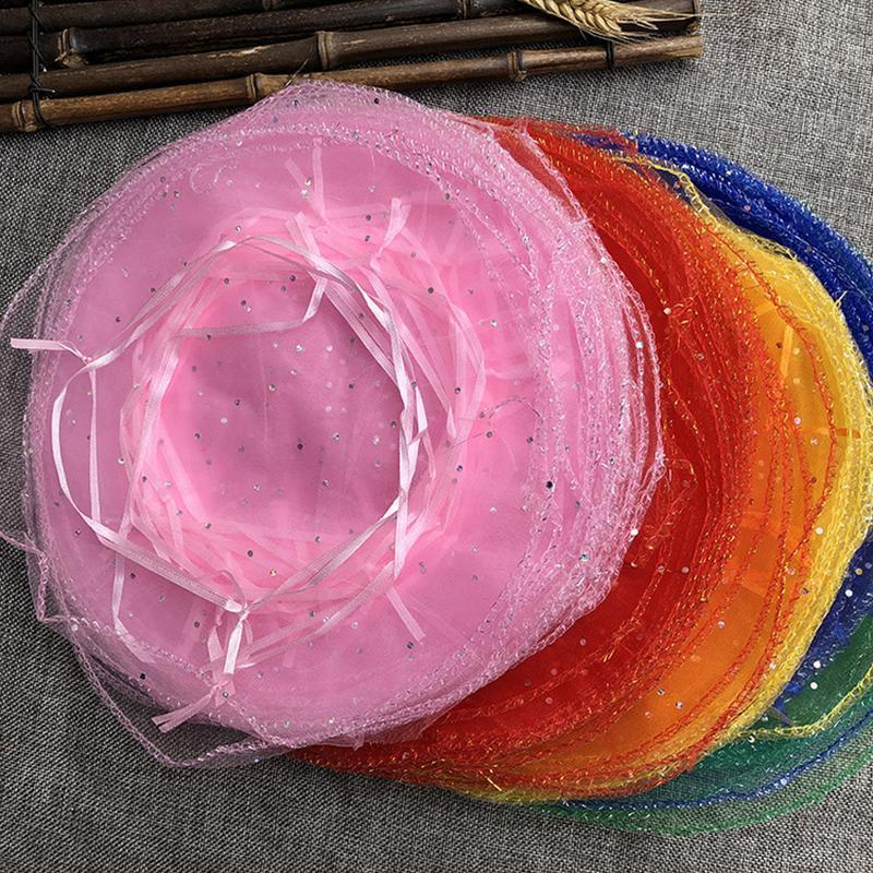 

Gift Wrap 100pcs 26cm Round Drawstring Organza Jewelry Candy Pouch Bag Christmas Wedding Party Favor Sachet Packaging Bags
