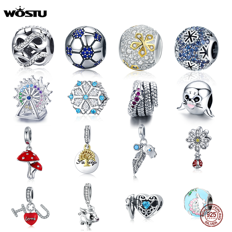 

WOSTU Real 925 Sterling Silver 32 Style Charms Zircon Beads Fit Original Bracelet Pendant DIY Necklace Authentic Fashion Jewelry Q0531