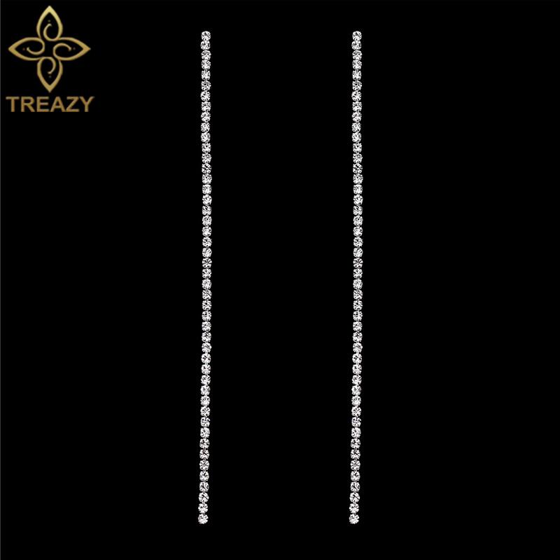 

Dangle & Chandelier TREAZY Simple 1 Row Rhinestone Tassel Long Earrings For Women Silver Color Hanging Wedding Party Brincos Femme