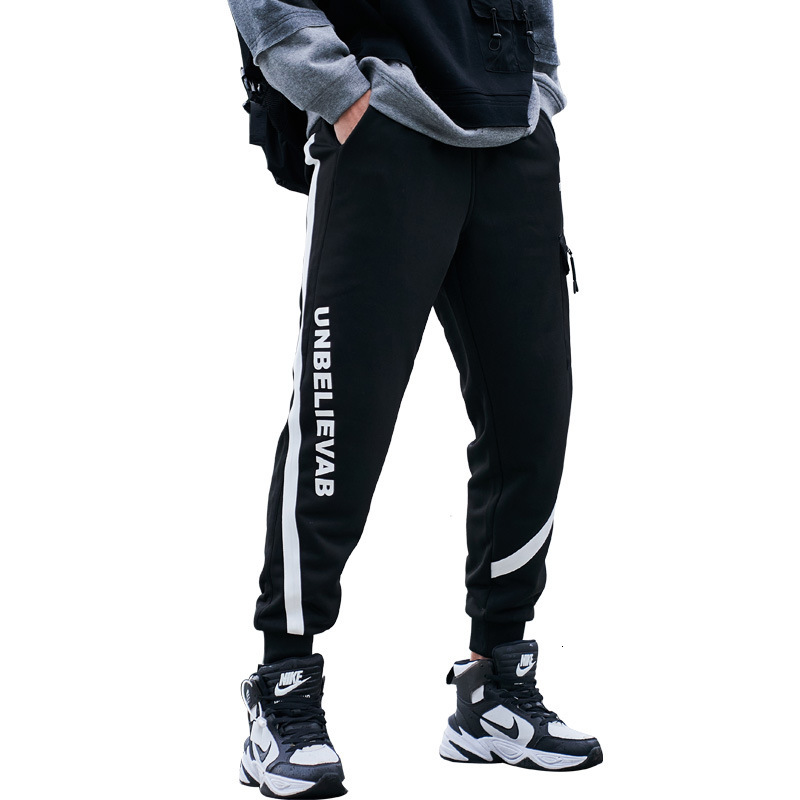 

2021 New High Street Men Trousers Fashion Pants Harem Joggers Sweatpant Men's Brand Sporting Spliced Letter Casual Overalls Uyab, Black
