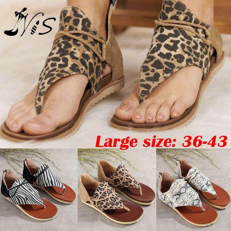 

Nis 2021 Women Sandals Leopard Print Summer Shoes Women Large Size Andals Flat Sandals Womens Summer Shoes, Beige