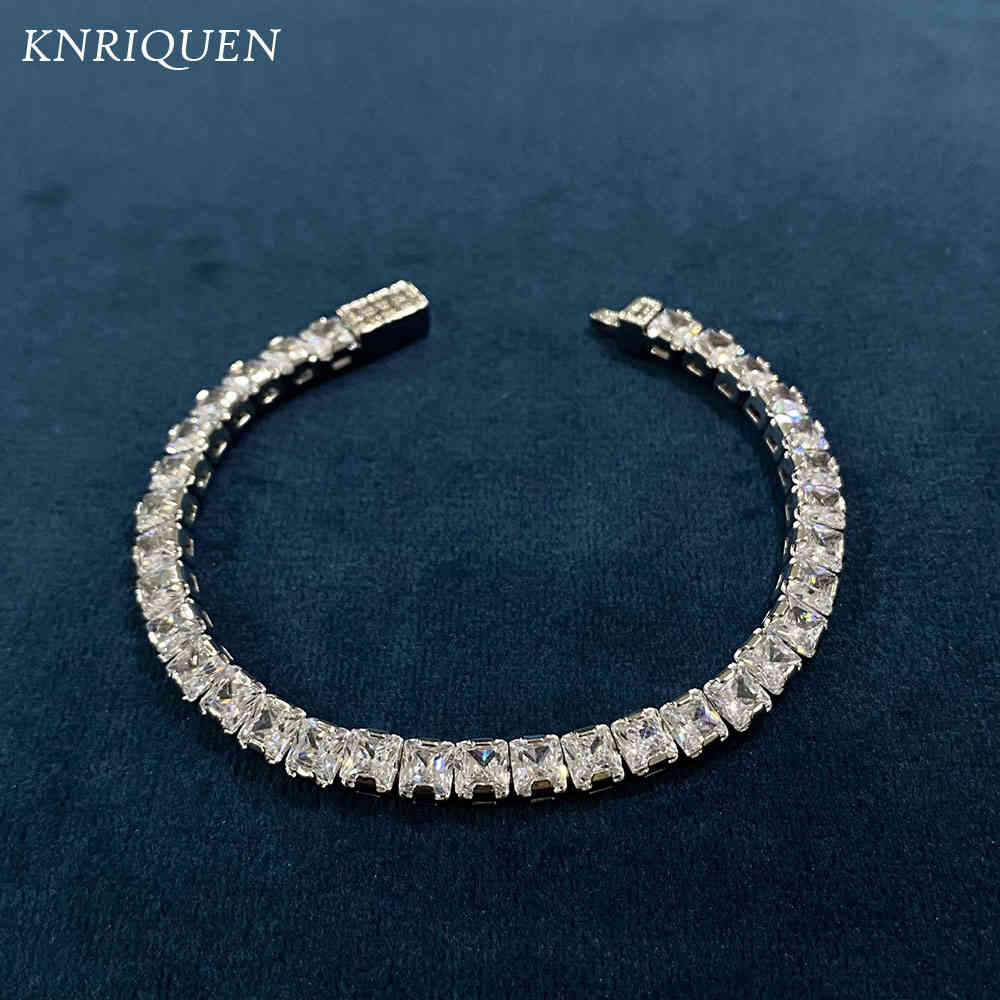 Classical 925 Sterling Silver 4*4mm Simulate Diamond Created Moissanite Strand Wedding Bracelet for Women Fine Jewelry GIft 16CM