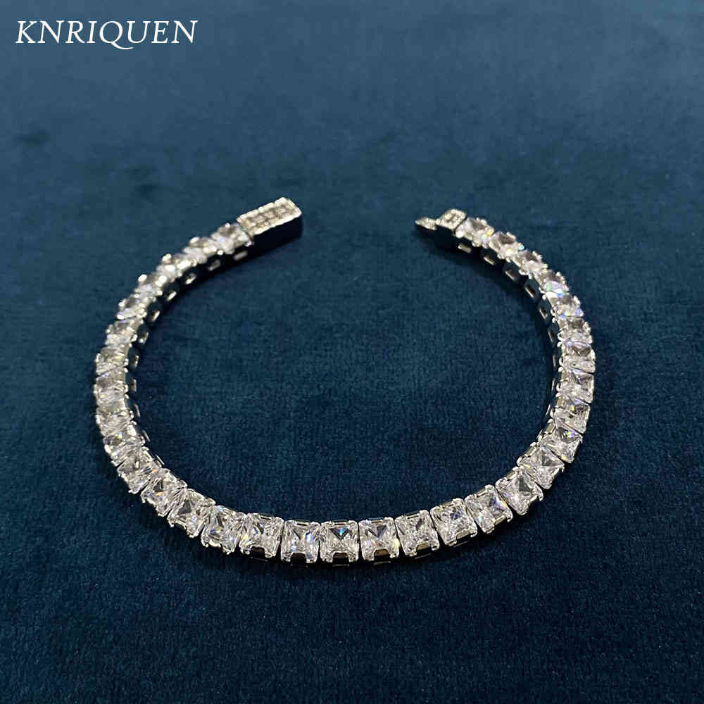 

Classical 925 Sterling Silver 4*4mm Simulate Diamond Created Moissanite Strand Wedding Bracelet for Women Fine Jewelry GIft 16CM