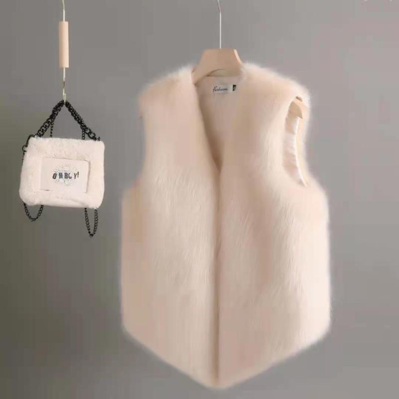 

Women's Vests Fur Women Coats Vest Autumn Winter 2021 V-Neck Solid Thicken Warm Female Outwear Jackets Tops, Black;white