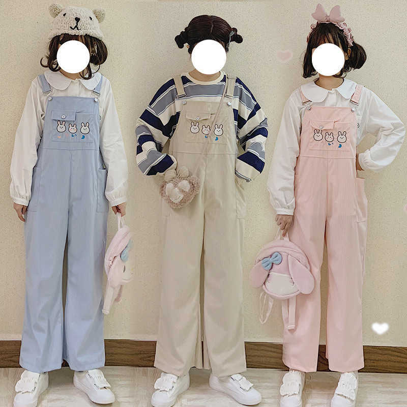 Women&#039;s Jeans Harajuku Corduroy Strap Pants Women Pink Overalls Girls Cute Bunny Jumpsuits Casual Vintage Kawaii Rabbit Suspender-image-703649344