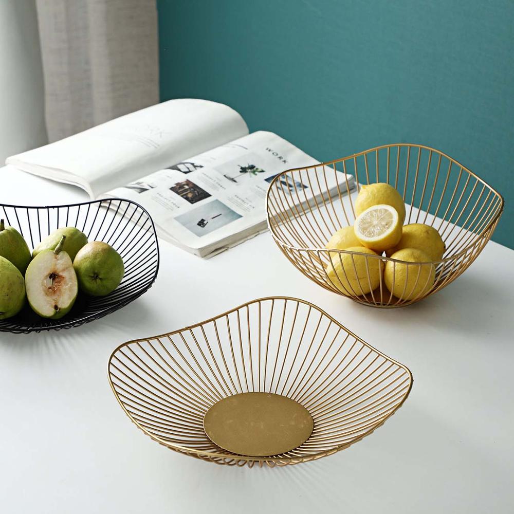 

Creative Irreguar Desktop Fruit Basket Kitchen Iron Snacks Candy Storage Basket Drainer Fruit Pate Tabe Sundries Organizer