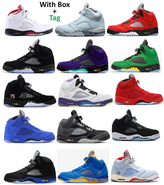 

Fire Red 5s Blue Bird Paris Oreo Basketball Shoes Men 5 Oregon Red Blue Suede Laney Varsity Royal Metallic Silver Sneakers, Racer blue
