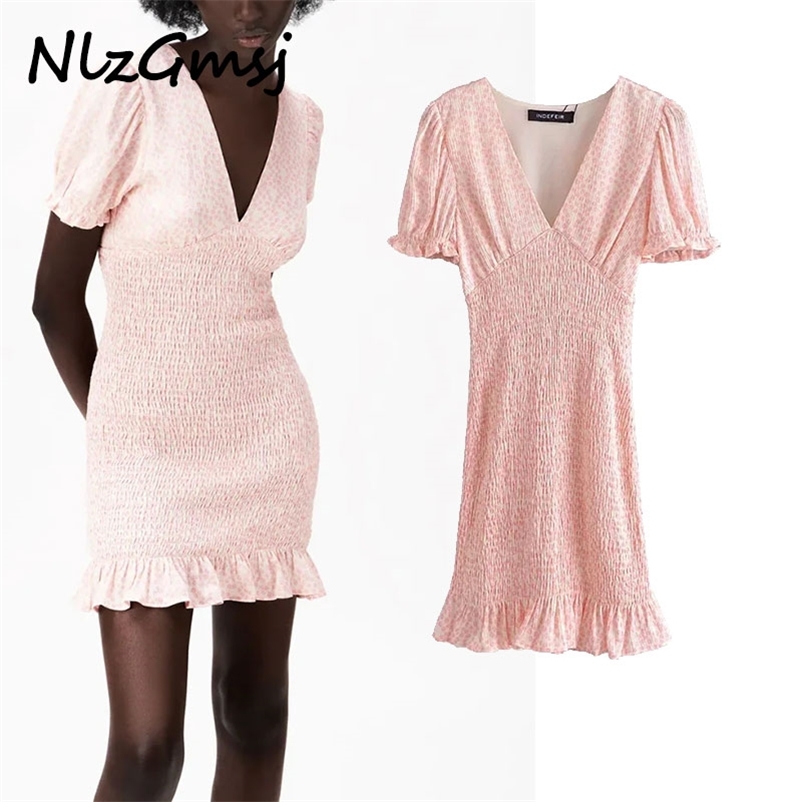 

Summer Dres Sexy V Neck Texture Printing Boho Beach Mini Tight Robe Elastic Waist 05 210628, As picture