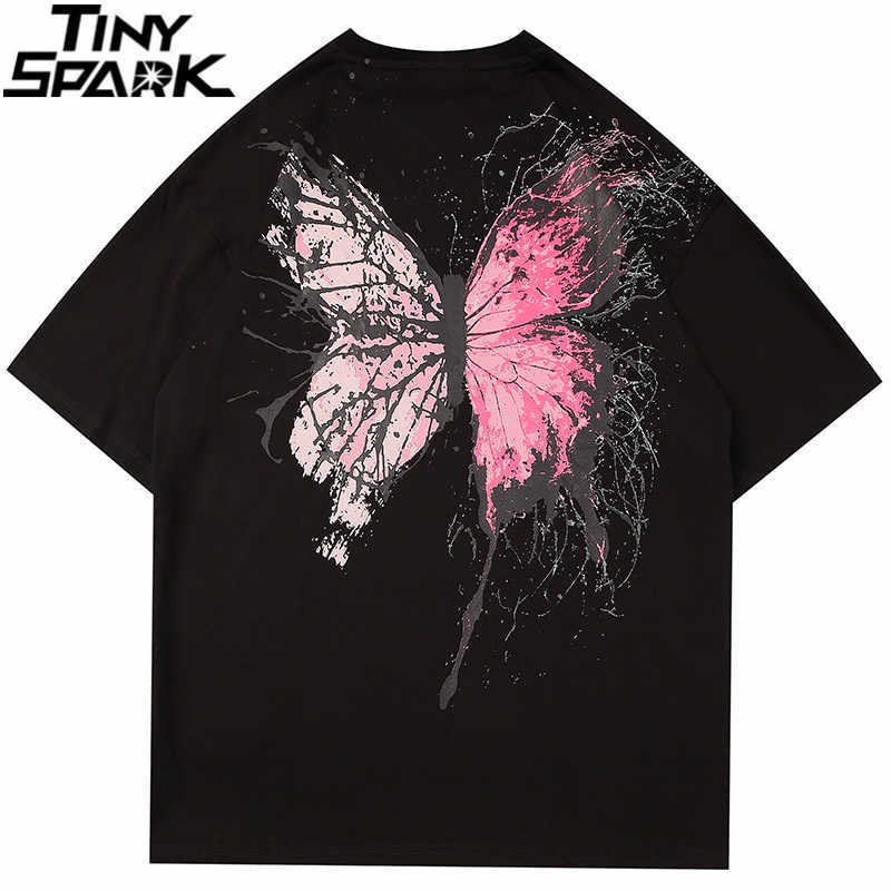 

Men T Shirt Hip Hop Summer Streetwear Print Cracked Butterfly Tshirt Harajuku Short Sleeve T-Shirt Cotton Tops Tees Hipster 210707, A11267 green