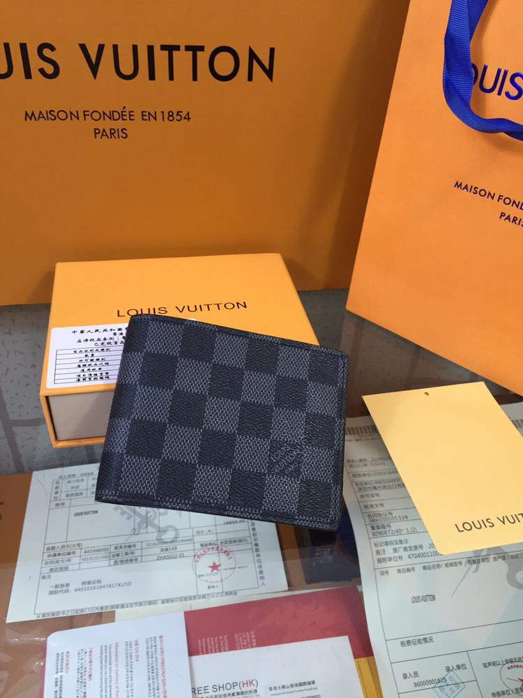 

Paris plaid style mens wallet fashion men purse special#13;LV Louis Vitton canvas multiple short small bifold wallet with box, Red;black