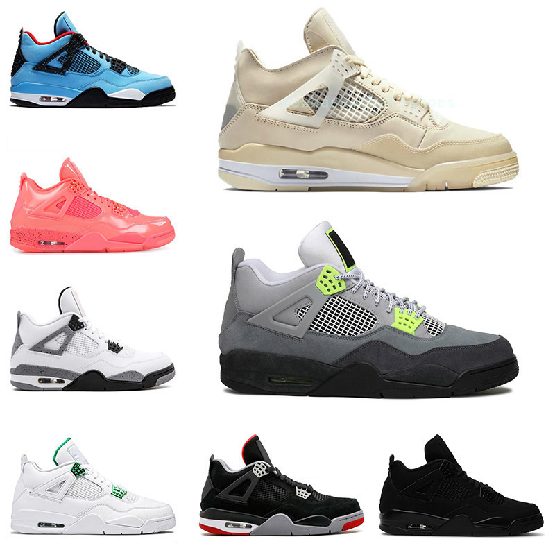 

jumpman 4 4s mens basketball shoes off retro sail Travis Scotts Court Purple Encore Cool Grey white Cement Pure Money Sports Sneakers, 6 black cat 2020 36-47