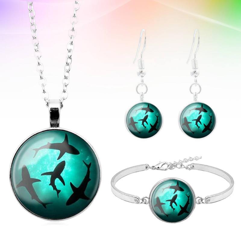 

Earrings & Necklace 1 Set Whale Glass Gemstone Design Bracelet Delicate Jewelry Pendant Earbob Gift Ornaments For Girl, Silver