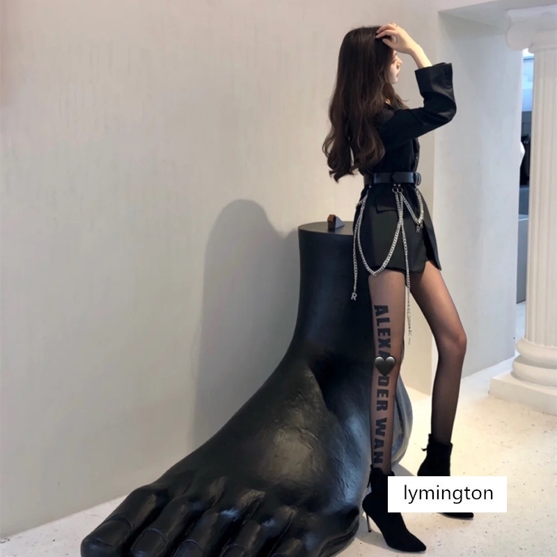 

Letter Jumpsuit socks ins English alphabet print black fashionable versatile stockings sexy and meaty thin Jumpsuit socks, Colour