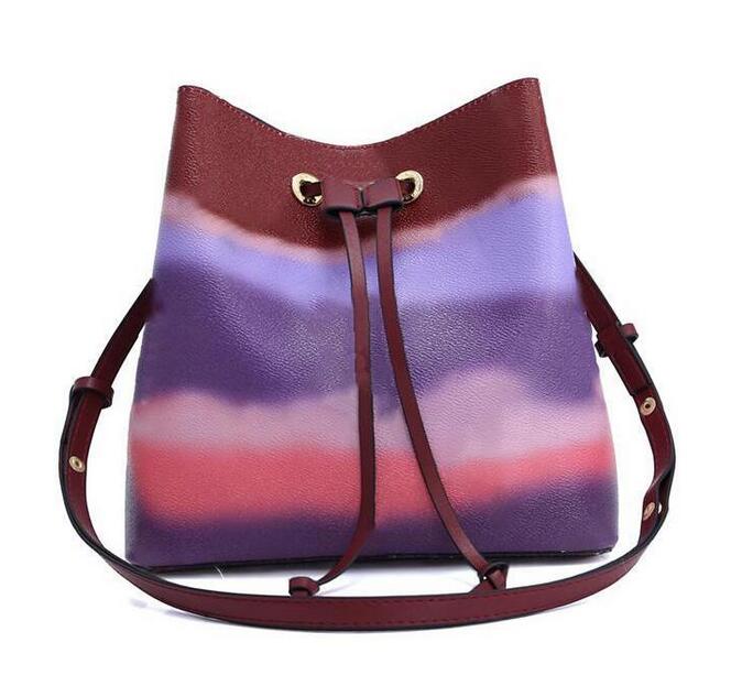 

Luxury designer Drawstring Colorful Fashion womens Cross Body Printed Handbag ladies Genuine Leather Shoulder Bag purse bucket small CrossBo