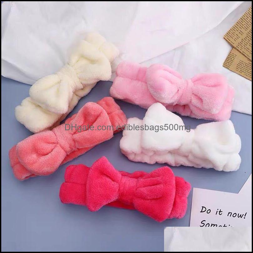 

Favor Event Festive Party Supplies Home & Gardenwomen Coral Fleece Makeup Bow Band Solid Color Soft Wash Face Headbands Fashion Girls Turban