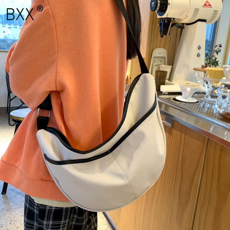 

[BXX] Women New Nylon Canvas Tote Bag Large Capacity Personality All-match Crossbody Shoulder Bag Fashion Tide 2021 18A1782, Black