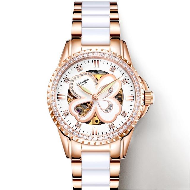 

Wristwatches GUANQIN 2021 Automatic Mechanical Women Watches Ceramics Rhinestone Elegant Rosewatch Waterproof Bayan Kol Saati