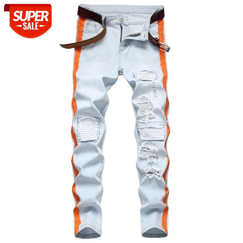 

Denim Ripped Hole MOTO BIKE Straight Jeans Men'S OverSize 38 40 42 2021 Autumn Spring HIP HOP Punk Rock Streetwear Trouers #IF3D, Black