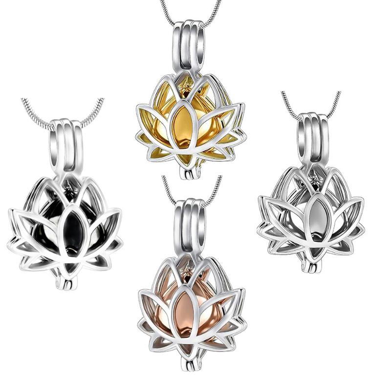 

Pendant Necklaces Urn Necklace For Ashes Lotus Flower Human Stainless Steel Memorial Keepsake Men Women