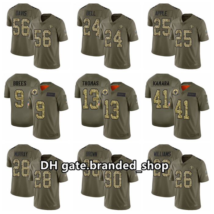 

New Orleans Saints men 9 Drew Brees 41 Alvin Kamara 13 Michael Thomas women youth camo Salute To Service Limited 2021 Jersey, Black;red