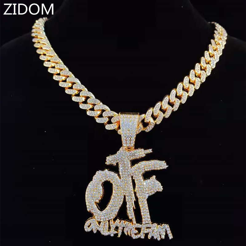 

Men Hip Hop ONLY THE FAM Letters Pendant Necklace with 13mm Miami Cuban Chain Iced Out Bling HipHop Necklaces Male Jewelry X0707
