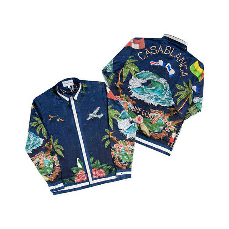 

Casablanc 22ss summer fashion shirts light luxury dark blue plant flower print loose shirt jacket, Navy blue