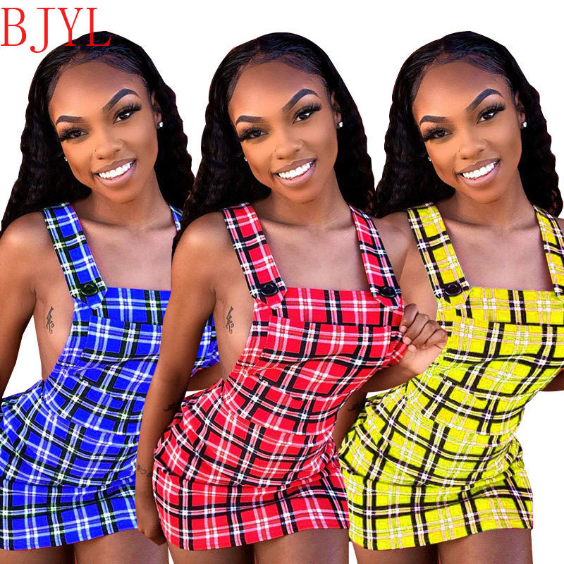 

2021 New Summer Women Preppy Cute Sleeveless Slash Neck Sling Es Backless Plaid Mini Solid Color Wholesale Dropshipping 2coi, Blue