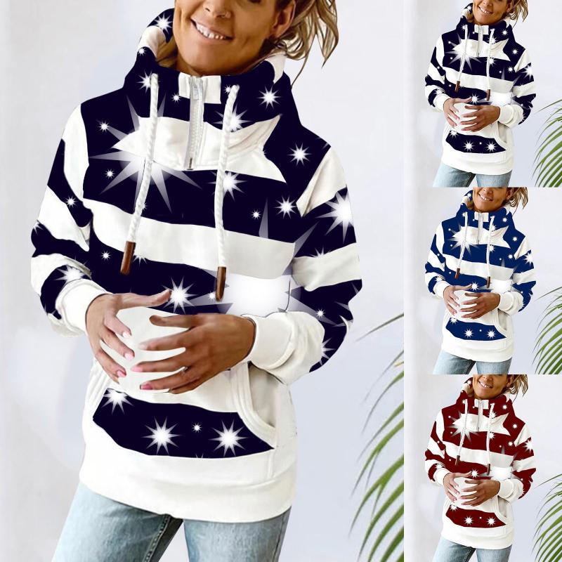 

Women' Hoodies & Sweatshirts Autumn Winter Women Harajuku Zipper Turtleneck Stitching Long Sleeve Sweatshirt Hooded Pocket Pullover Tops, Blue
