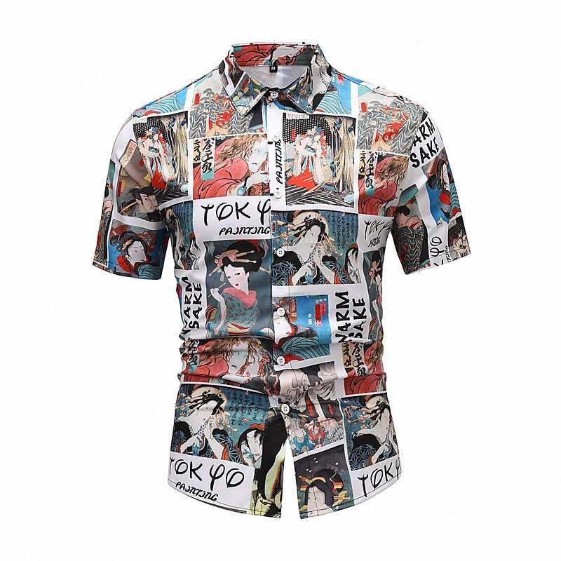 Men's Shirt 3D Print Graphic 3D Button Down Collar Casual Vacation Print Short Sleeve Tops Cartoon Distressed Dusty Blue 13gU#