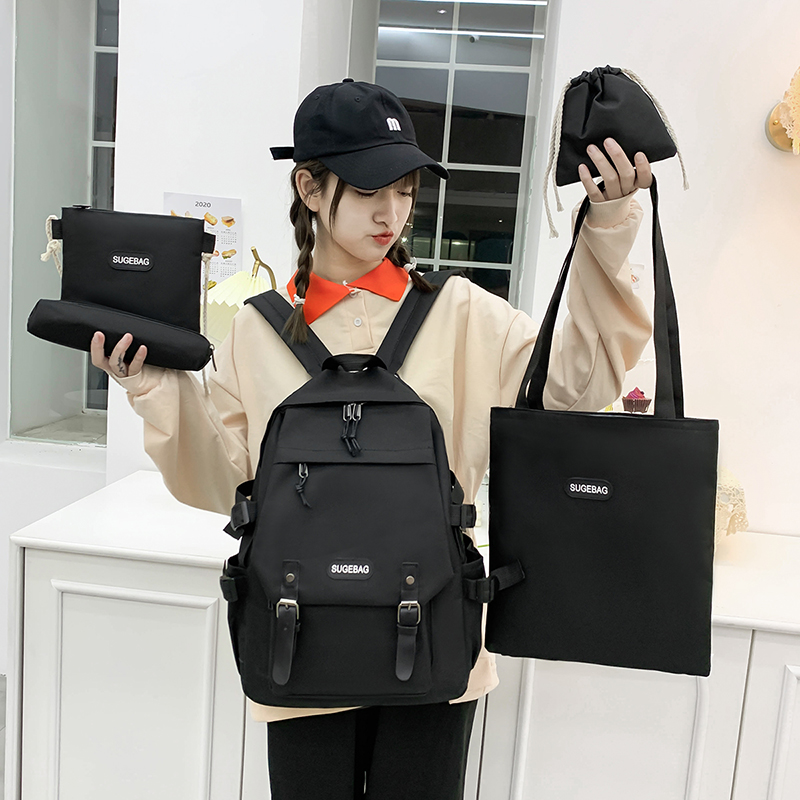 

5 Piece Set Casual Backpacks New School Bags For Teenage Girls Women Backpack Canvas Travel Bookbags Teen Student Shoulder Bag, Black style1