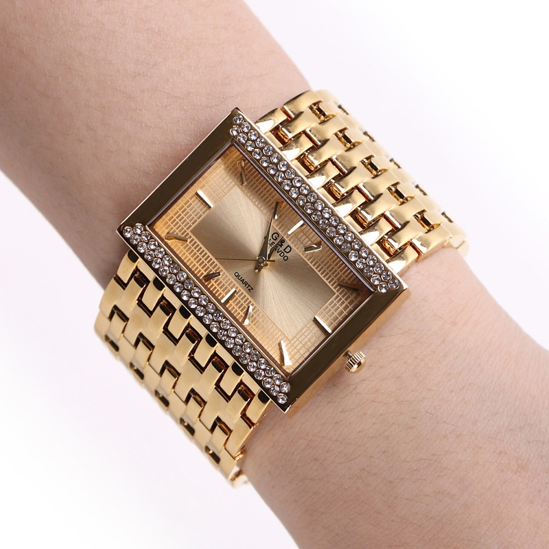 

NEW!!! 2021 Brand New Stainless Steel Chain Fashion Gold Watch Women Wristwatches Quartz Watchesg, As picture shows