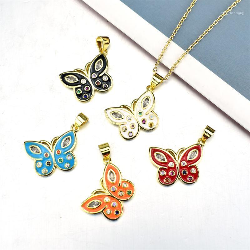 

Chains CZ Butterfly Necklace Enamel Insect Female Girl Charm Jewelry Stainless Steel O-chain