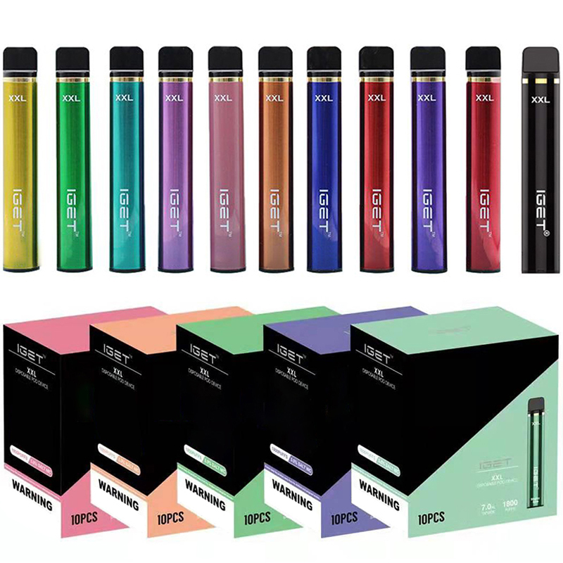 

Iget XXL Disposable E cigarettes 1800 Puffs Vape Pen Device Kit 950mAh Battery 5% 7ml Prefilled Pod Cartridge Vaporizer gun pod puff plus cu