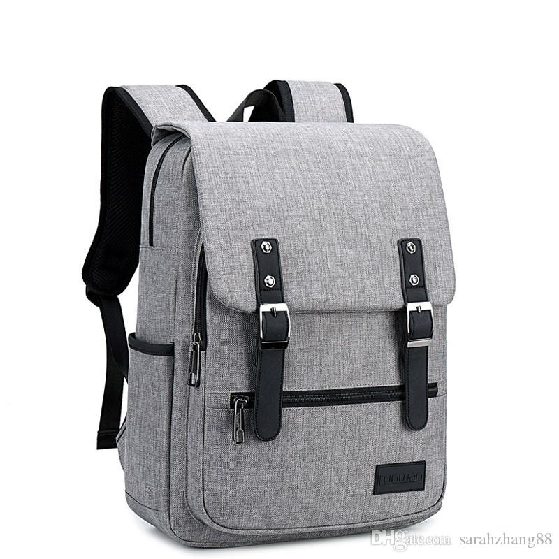 sac_wallettes sac à dos pour femmes hommes School Toile Noir Grey Grey Polyester Bouton Zipper Bouton Collège avec USB Chargement Port Fashion Co