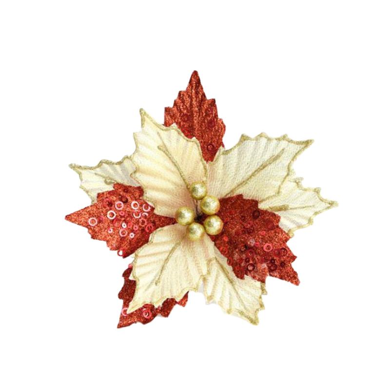 

22cm Golden Gauze Artificial Christmas Flower Merry Christmas Tree Ornament Wedding Artificial Flowers For Home Decoration Xmas